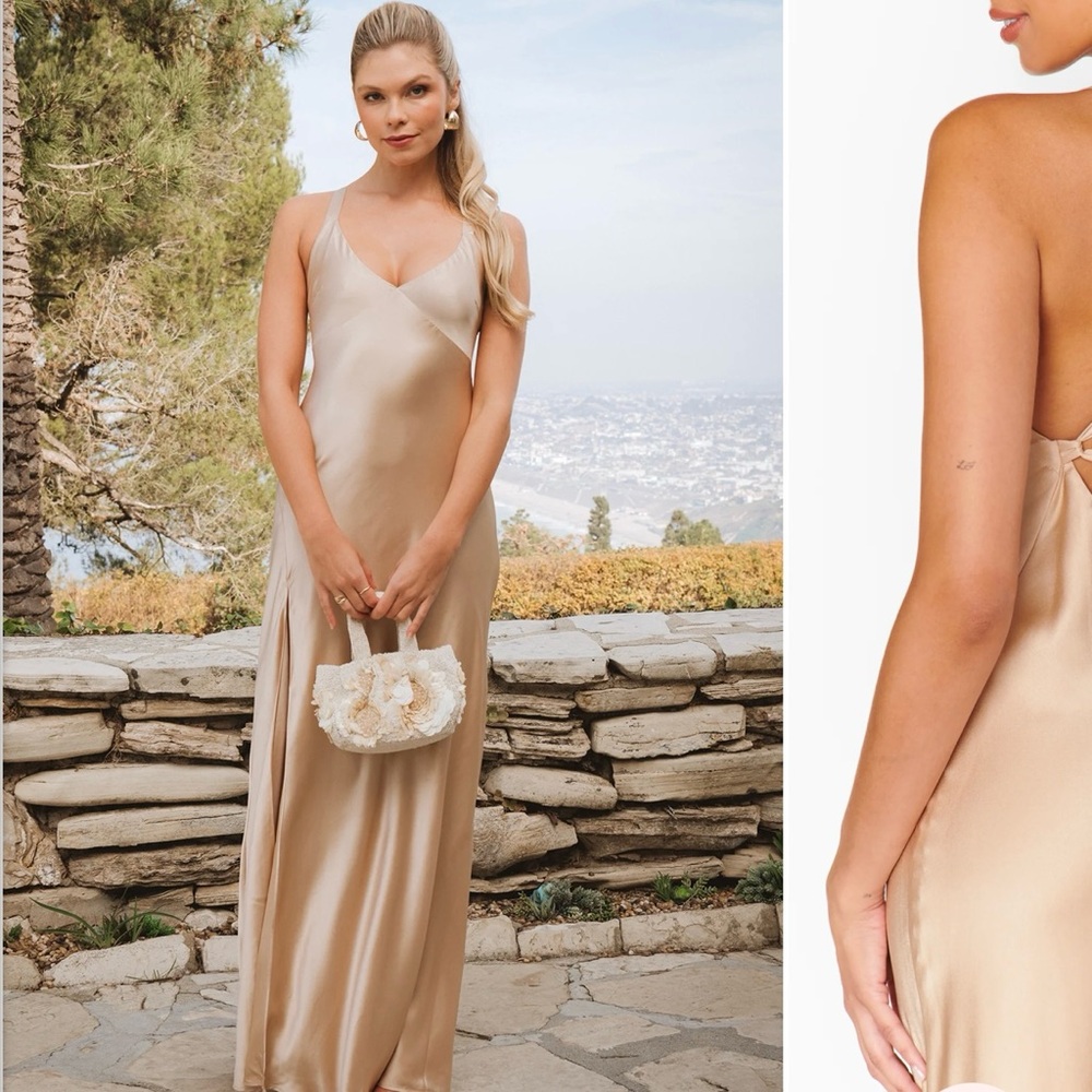 SHOW ME YOUR MUMU Anderson Maxi Dress in Champagne Luxe Satin Size M